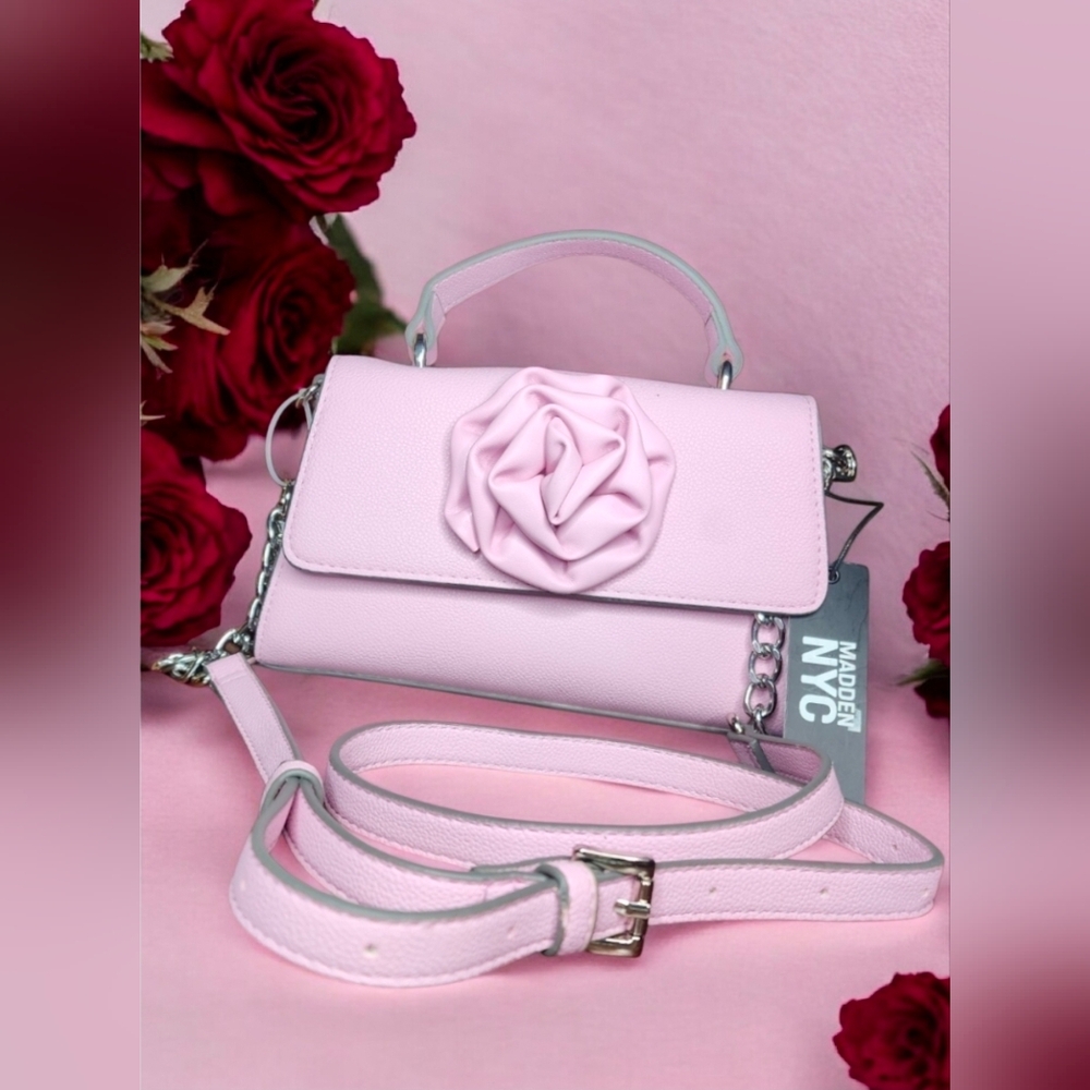 Madden NYC Women's Rosette Top Handle Handbag In Pastel Pink NWT - Picture 14 of 16